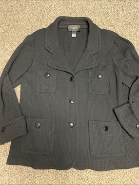 St. John Black Knit Blazer with Button-Flap Pockets- almost new
